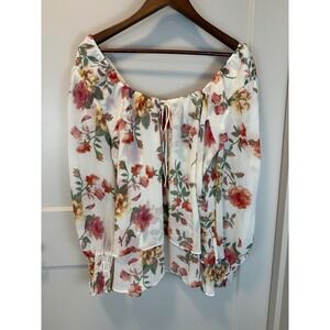 Laurie Felt Boho Floral Peasant Top Layered Chiffon Size Medium Cottagecore